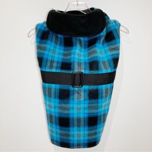 Dog Coat Blue Plaid Flannel Fleece Black Large NEW